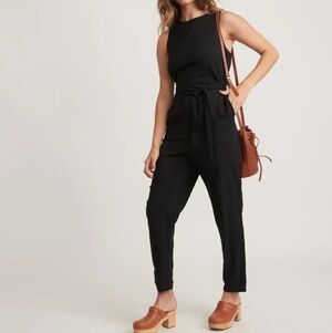 Marine Layer Eloise Belted Jumpsuit In Black Size Large